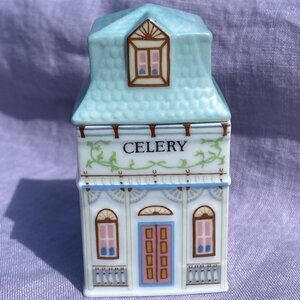 Lenox Spice Village - CELERY - Fine Porcelain House - 1989 - Jar and Lid